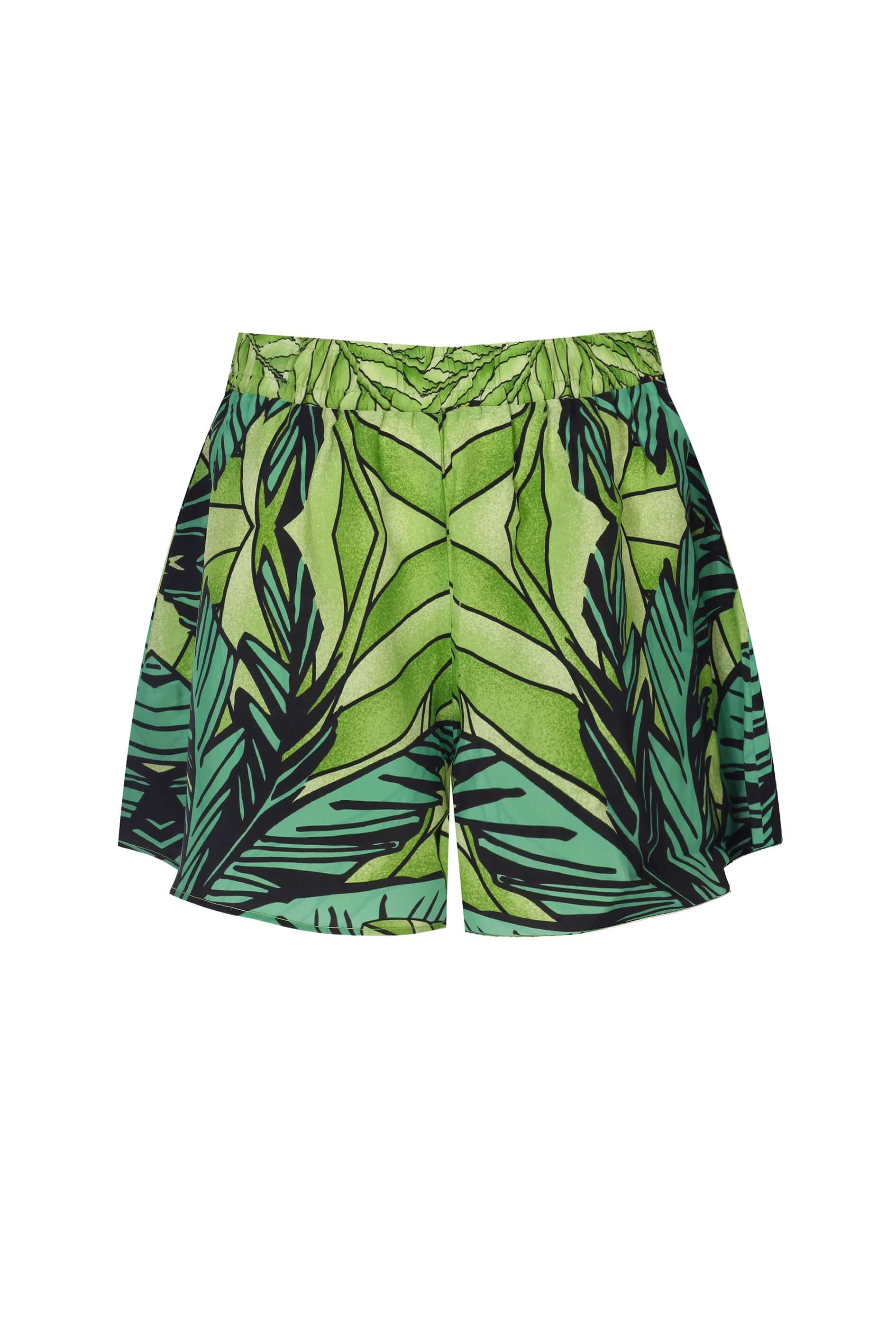 Odette Short in vibrant green with leaf print, perfect for summer styling and casual wear.